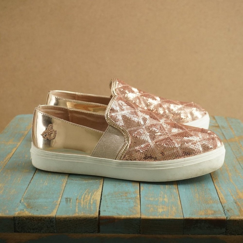 Sam Edelman Womens Sheena Pam Rose Gold Pink Sequin Slip On Sneakers Size 7